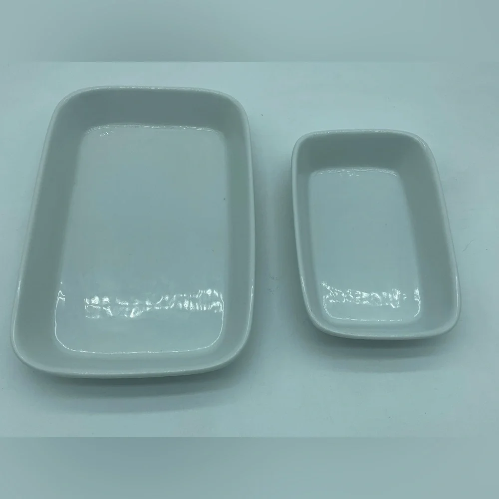 Set of 2 Crate & Barrel White Porcelain Rectangle Baking Casserole Serving Dish